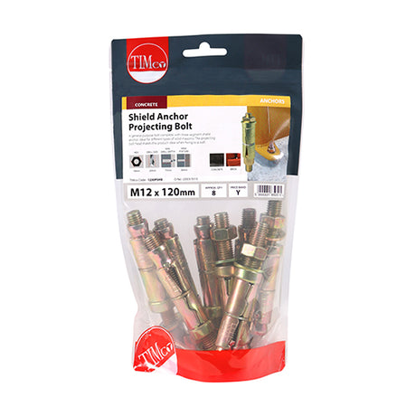 8 x TIMCO Shield Anchors Projecting Bolt Gold - M12:30P (M12 x 120)