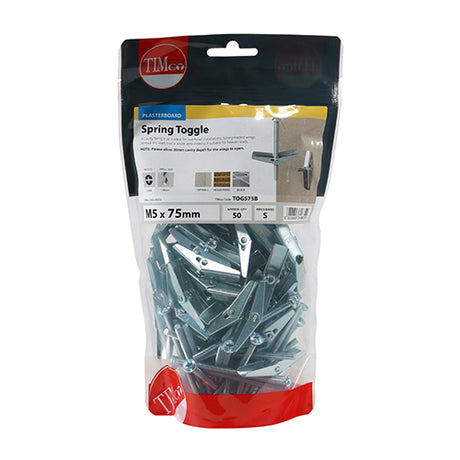50 x TIMCO Spring Toggle Cavity Anchors Silver - M5 x 75