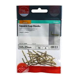 16 x TIMCO Cup Hooks Square Electro Brass - 25mm