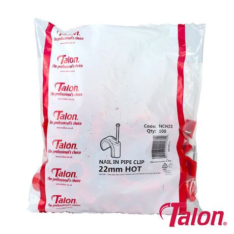 100 x Talon Nail In Pipe Clips Red - 22mm