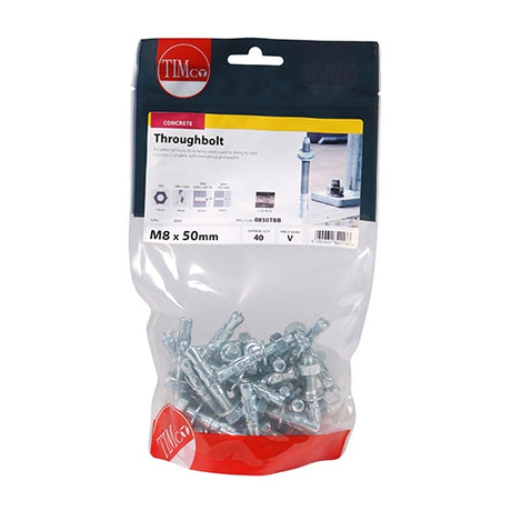 40 x TIMCO Throughbolts Silver - M8 x 50