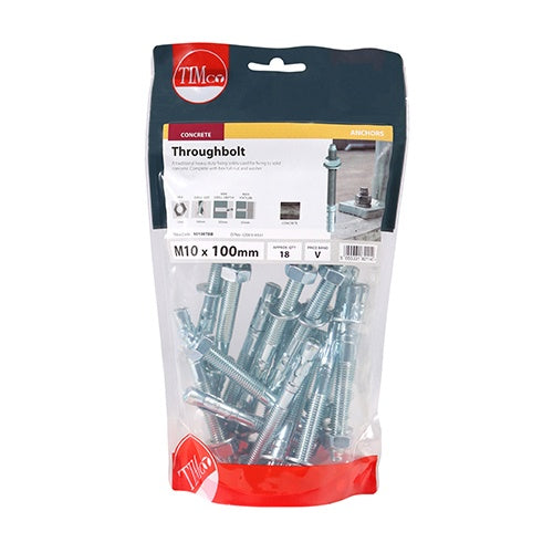 18 x TIMCO Throughbolts Silver - M10 x 100