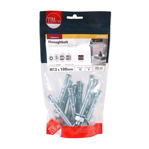 12 x TIMCO Throughbolts Silver - M12 x 100