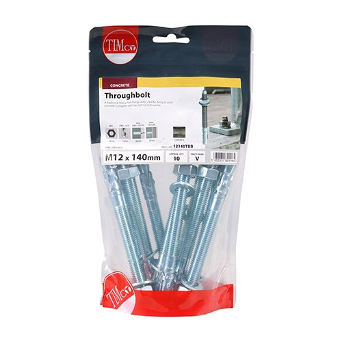 10 x TIMCO Throughbolts Silver - M12 x 140