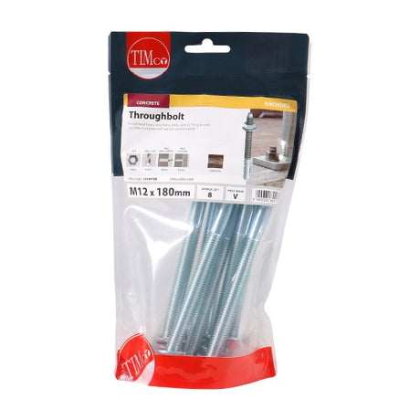 8 x TIMCO Throughbolts Silver - M12 x 180