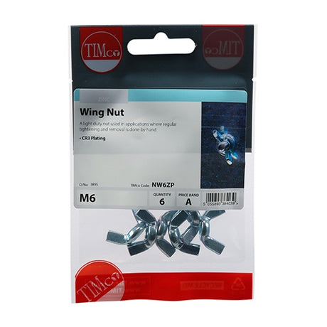 6 x TIMCO Wing Nuts Silver - M6