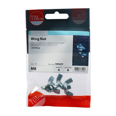 4 x TIMCO Wing Nuts Silver - M8