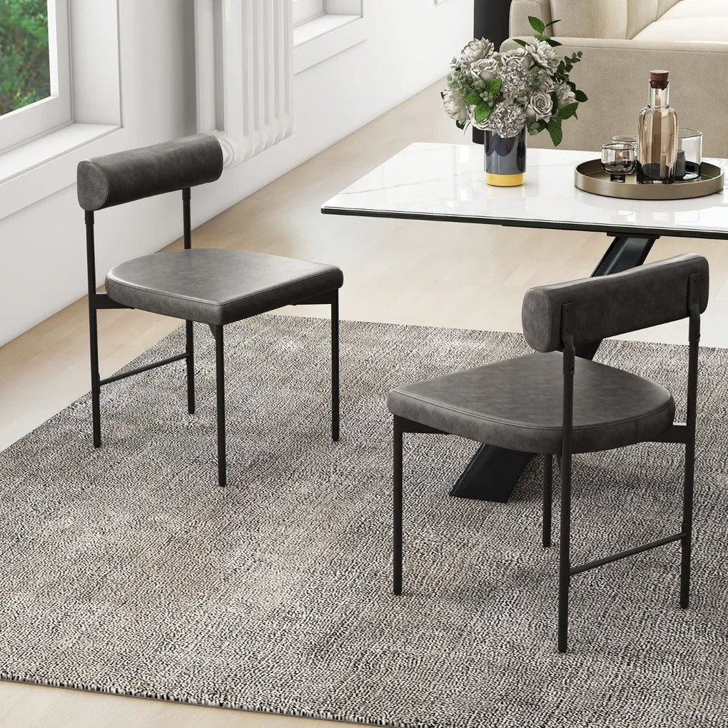 Faux Leather Upholstered Kitchen Side Chair Set of 2 with Curved and Padded Backrest-Gray