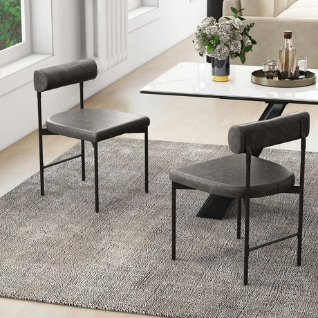 Faux Leather Upholstered Kitchen Side Chair Set of 2 with Curved and Padded Backrest-Gray