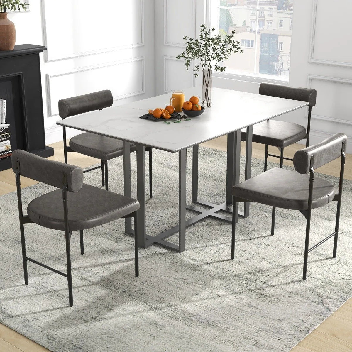 Faux Leather Upholstered Kitchen Side Chair Set of 2 with Curved and Padded Backrest-Gray