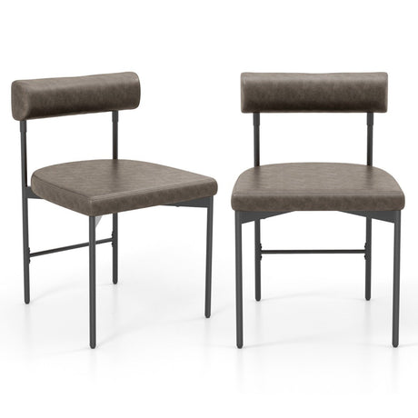 Faux Leather Upholstered Kitchen Side Chair Set of 2 with Curved and Padded Backrest-Gray