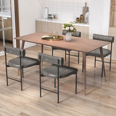 Faux Leather Upholstered Kitchen Side Chair Set of 2 with Curved and Padded Backrest-Gray