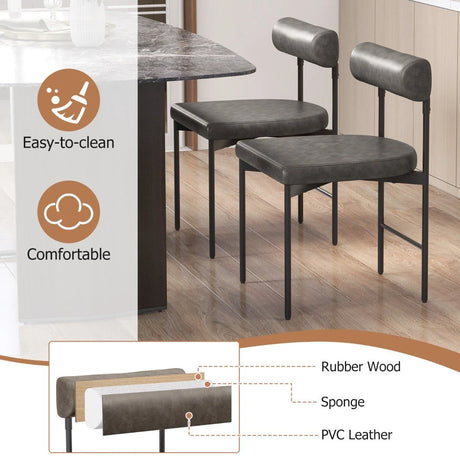 Faux Leather Upholstered Kitchen Side Chair Set of 2 with Curved and Padded Backrest-Gray