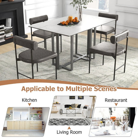 Faux Leather Upholstered Kitchen Side Chair Set of 2 with Curved and Padded Backrest-Gray