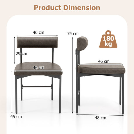 Faux Leather Upholstered Kitchen Side Chair Set of 2 with Curved and Padded Backrest-Gray