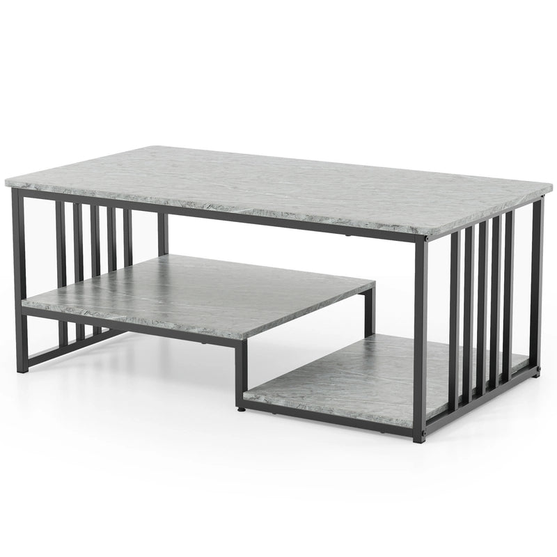 Faux Marble Coffee Table with Open Storage Shelf-Gray