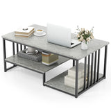 Faux Marble Coffee Table with Open Storage Shelf-Gray