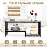 Faux Marble Coffee Table with Open Storage Shelf-Gray