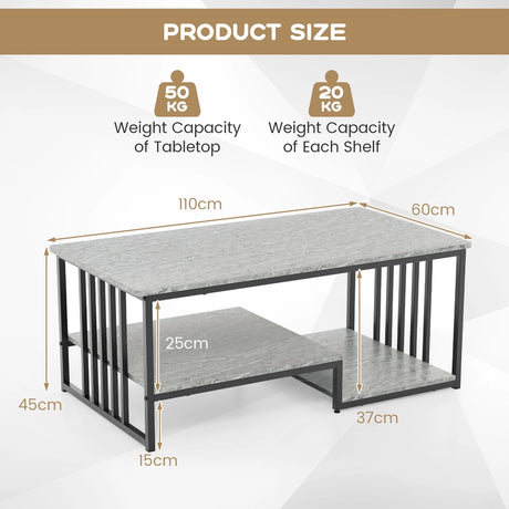 Faux Marble Coffee Table with Open Storage Shelf-Gray