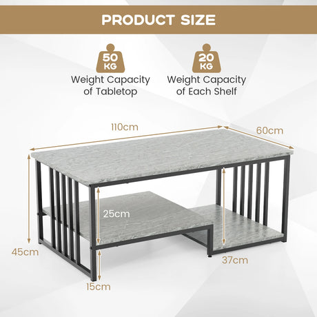 Faux Marble Coffee Table with Open Storage Shelf-Gray