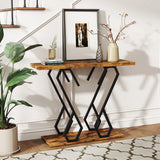 Faux Marble Console Table with Adjustable Foot Pads-Rustic Brown