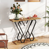 Faux Marble Console Table with Adjustable Foot Pads-Rustic Brown