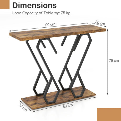 Faux Marble Console Table with Adjustable Foot Pads-Rustic Brown