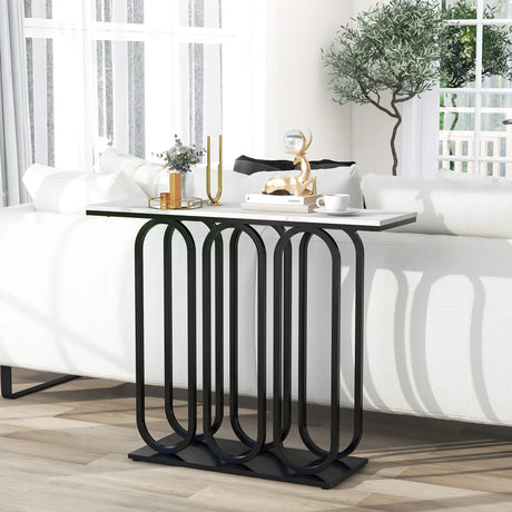100 CM Faux Marble Entryway Table with Adjustable Foot Pads-Black