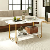 Faux Marble Top Coffee Table with Heavy-duty Metal Frame-White