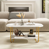 Faux Marble Top Coffee Table with Heavy-duty Metal Frame-White