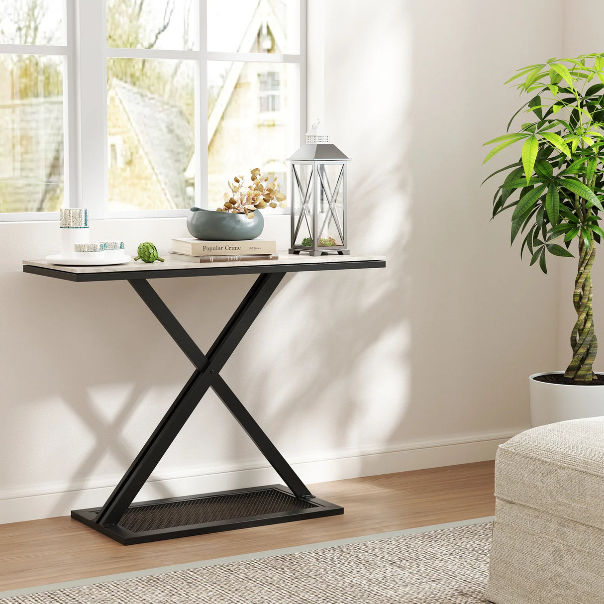 Faux Marble Top Metal Frame Entryway Console Table