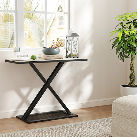 Faux Marble Top Metal Frame Entryway Console Table