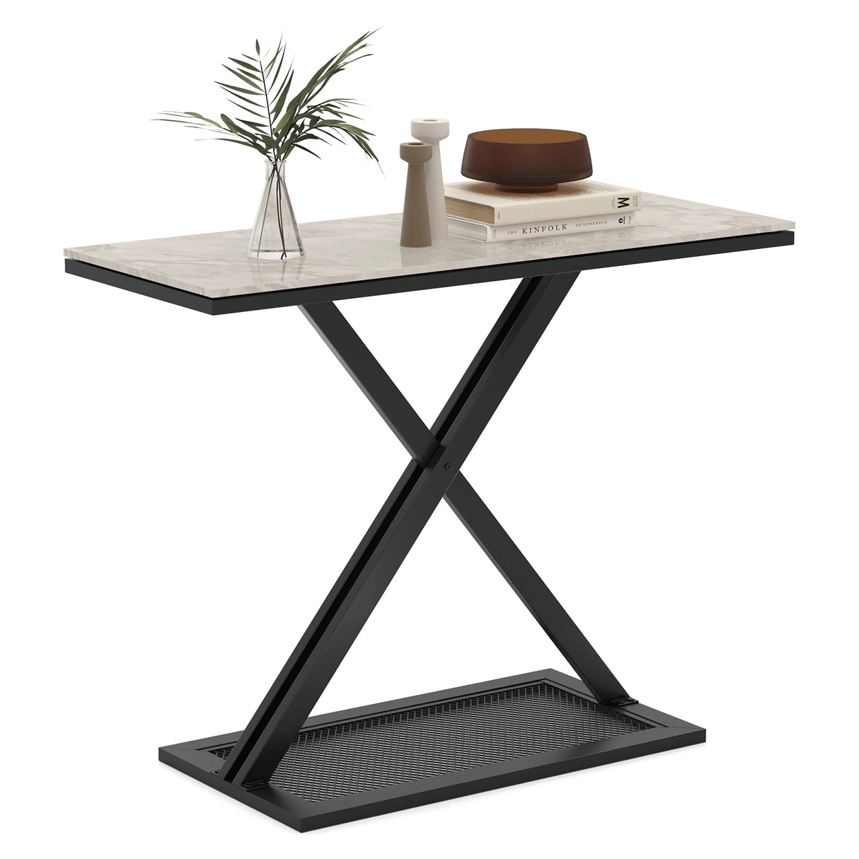 Faux Marble Top Metal Frame Entryway Console Table
