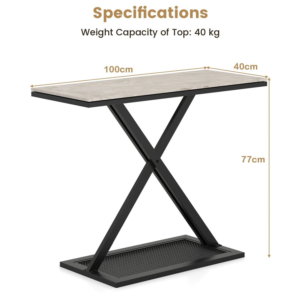 Faux Marble Top Metal Frame Entryway Console Table