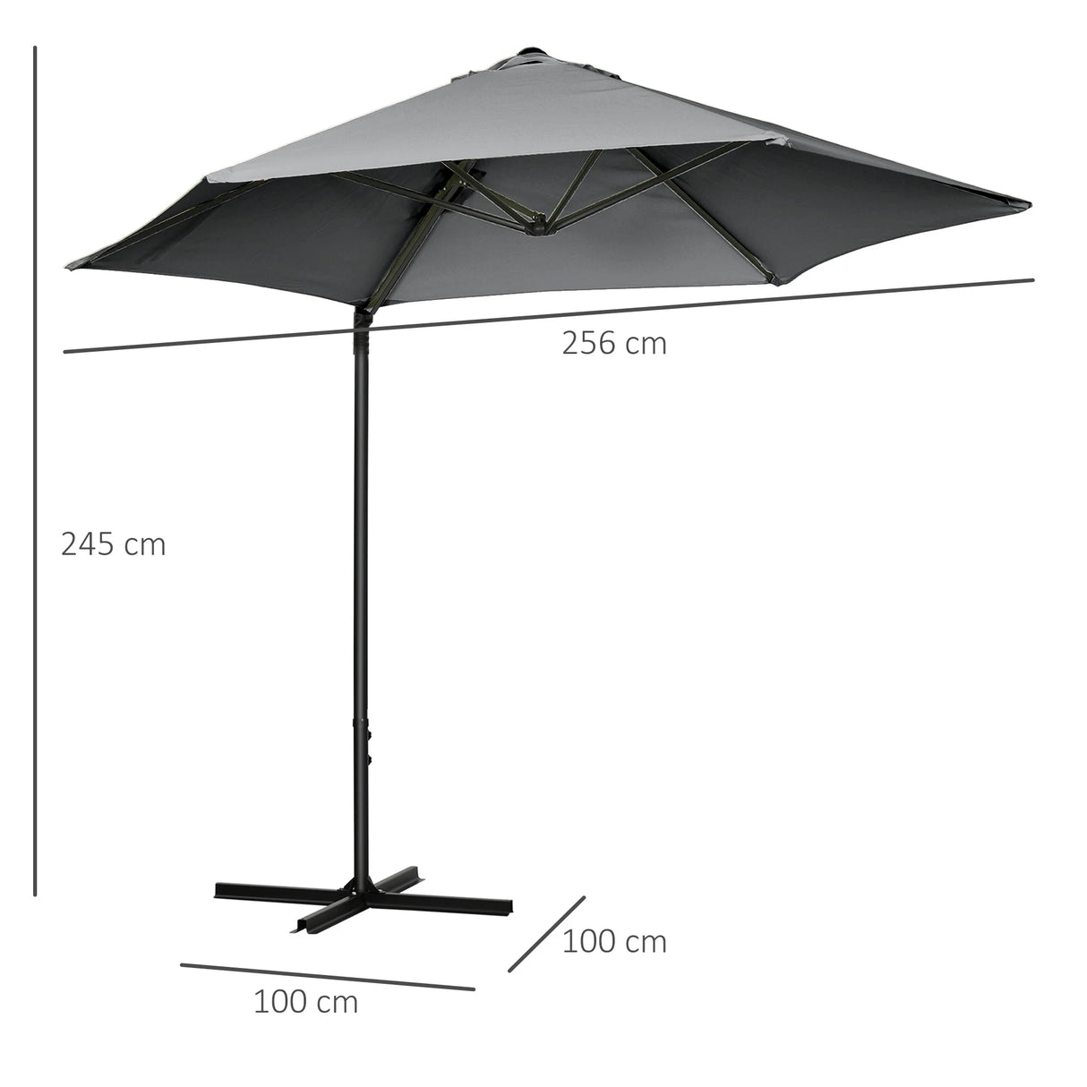 Outsunny 2.5M Garden Cantilever Parasol, Offset Roma Patio Umbrella Hanging Sun Shade Canopy Shelter with 360 Rotation and Cross Base, Dark Grey