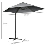 Outsunny 2.5M Garden Cantilever Parasol, Offset Roma Patio Umbrella Hanging Sun Shade Canopy Shelter with 360 Rotation and Cross Base, Dark Grey
