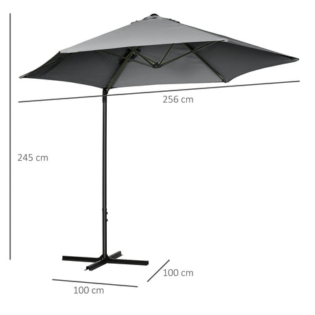 Outsunny 2.5M Garden Cantilever Parasol, Offset Roma Patio Umbrella Hanging Sun Shade Canopy Shelter with 360 Rotation and Cross Base, Dark Grey