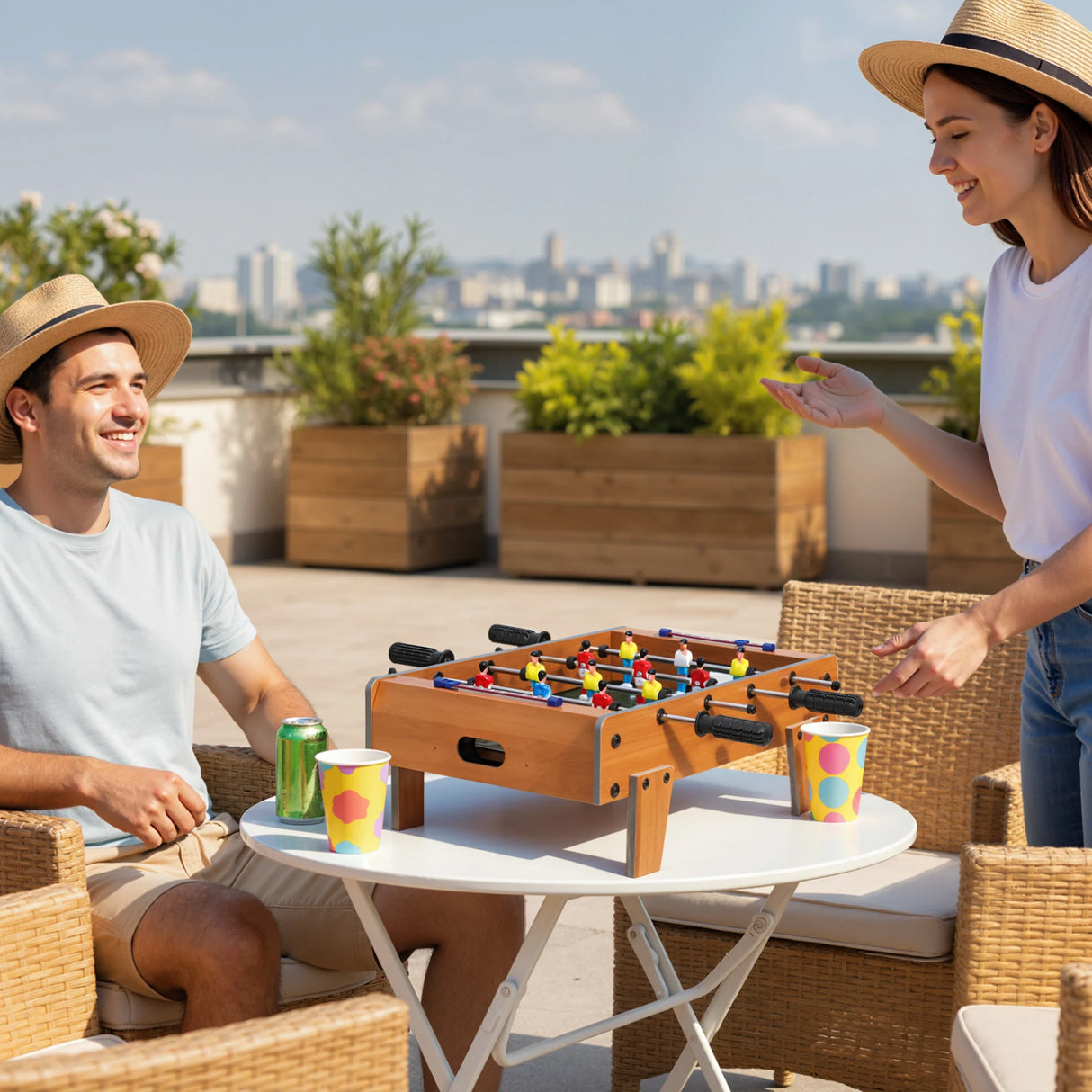 SPORTNOW 20 in Table-top Football Table with Stainless Steel Rods, Compact Foosball Table for Kids and Adults, All-Inclusive Foosball Game Set for Indoor, Nature Wood Finish