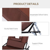Outsunny Folding Sun Lounger with Face Hole, 4-Position Adjustable Backrest Garden Recliner Chair Sunbed, Outdoor Lounge Chair with 600 D Oxford Cloth Seat, Pillow for Beach, Brown