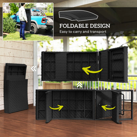 Outsunny Outdoor PE Rattan Sun Lounger, Folding Wicker Garden Lounger Recliner with 4-Level Adjustable Backrest, Rolling Sunbed Lounge Chair with Wheels, Non-Slip Legs for Balcony, Beach, Black