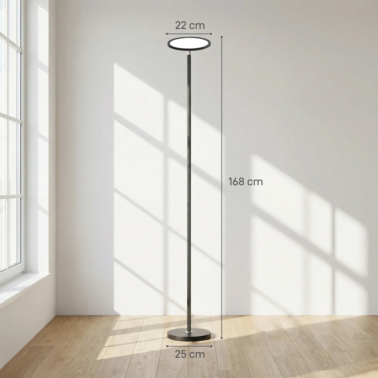 HOMCOM Uplighter Floor Lamp with Tuya App and Music Sync, Standing Lamp with Adjustable Head for Living Room Bedroom, Black