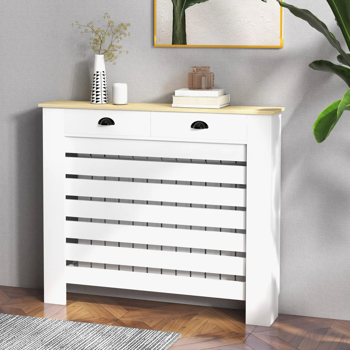 HOMCOM 95.5H x 111Wcm Radiator Cover, with Drawer - White