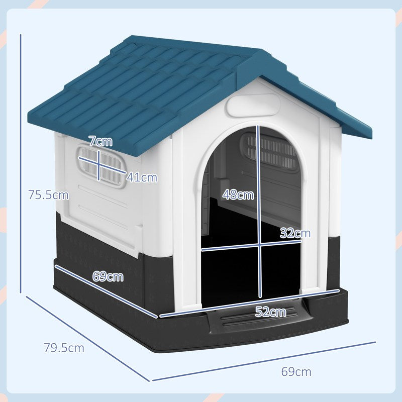 PawHut Plastic Dog Kennel with Windows, for Garden Patio, Miniature and Small Dogs, 80 x 69 x 76cm - Blue