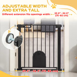 PawHut Dog Gate with Cat Flap Pet Safety Gate Barrier, Stair Pressure Fit, Auto Close, Double Locking, for Doorways, Hallways, 75-82 cm Black