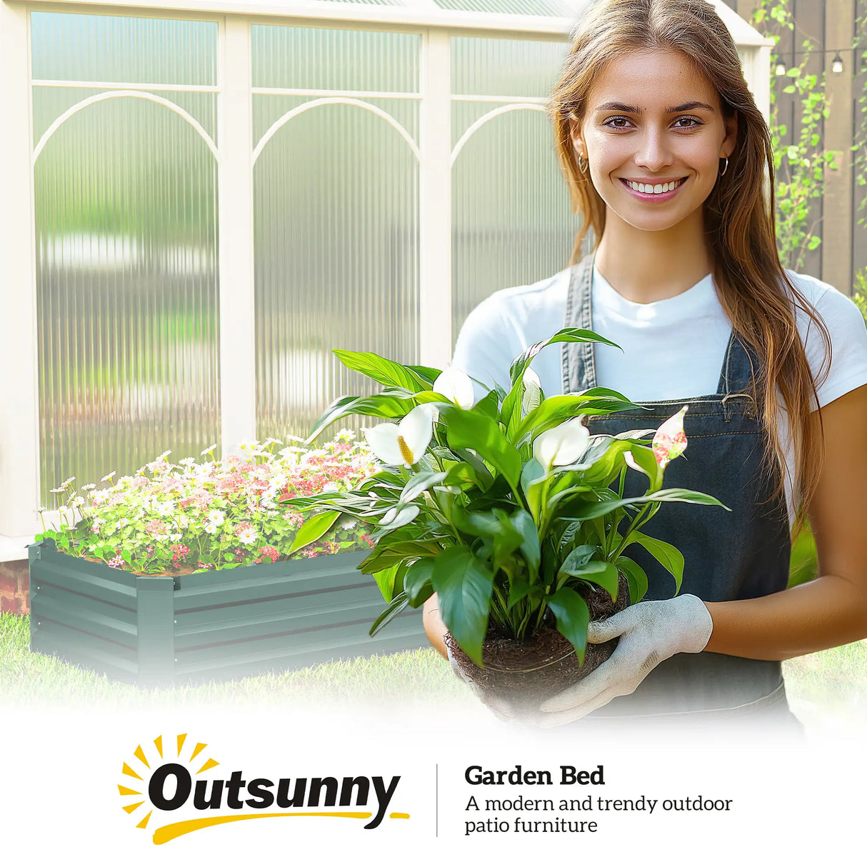 Outsunny 60 x 240cm Galvanised Steel Planter, with Open Bottom