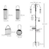 Pawhut Bird Feeding Station Kit, Wild Bird Feeder Pole with 6 Hooks, 4 Hanging Feeders for Peanuts, Seed, Fat Balls, for Garden, Outdoor, Black