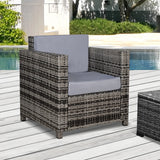 Outsunny Rattan Garden Armchair 10cm Cushion Outdoor Single Chair with Steel Frame, Grey