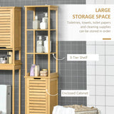 kleankin Tall Bathroom Cabinet, Slim Storage Cabinet, Tallboy Bamboo Storage Unit with 3-Tier Storage Shelves and Freestanding Organiser, Natural