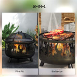 Outsunny Steel Fire Pit BBQ, with Poker - Black