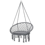 Outsunny Outdoor Cotton-Polyester Blend Macrame Hanging Rope Chair with Cushion, Portable Garden Chair with Fringe Tassels for Patio, Deck, Tree, Grey